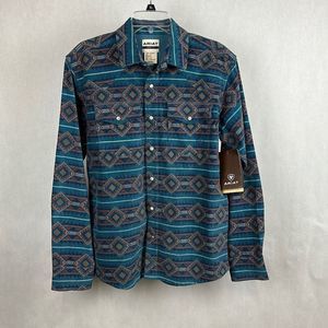 Ariat Men's Blue Patterned Casual Button Down Shirt